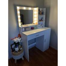 Vanity Desk With Mirror & Light, Large Drawer Three Level Storage Dresser, 3 Lighting Modes Adjustable Brightness, Bedroom Dressing Table(White)-5231 - Nhiều màu - Xem 4