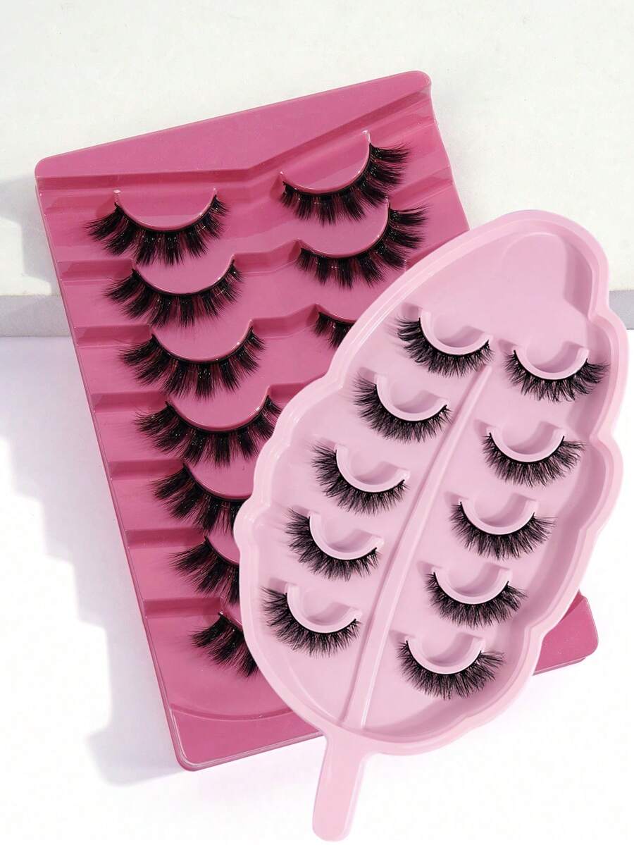 12 Pairs CC Curl Natural Cross Full False Eyelashes,2 Style Eyelashes Cosplay Faux Mink Lashes Dramatic Anime Lashes,Cat Eye Fox Eye Imitation Mink False Eyelashes Sexy Lashes Extension Makeup Cat Eye False Eyelashes 3d Faux Mink Eyelashes Soft Natural Makeup,Pink Leaf Tray, Suitable For Travel,Work Party Carrying,Nice Gift,Christmas Gift For Women - 黑色 - 查看 1