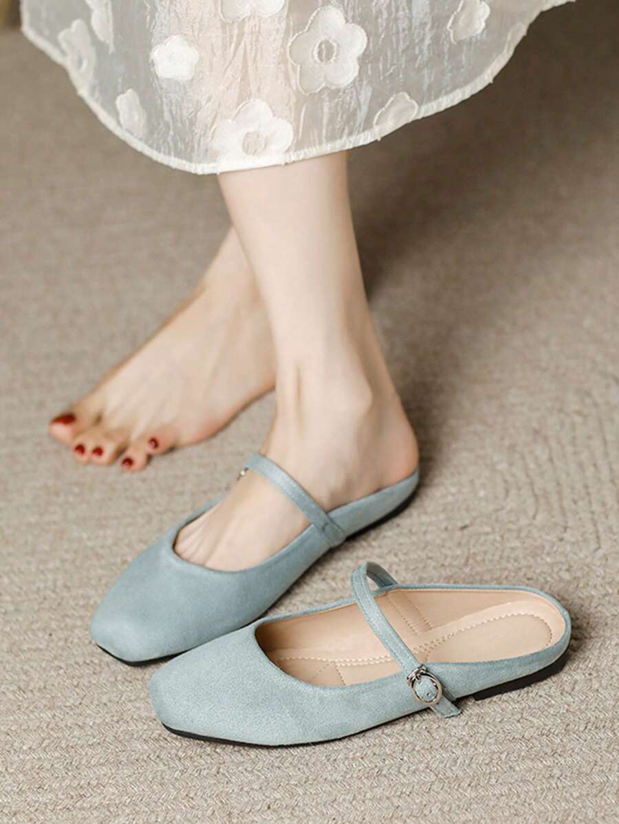 Mocasines de mujer de punta cuadrada color azul claro, de estilo informal y versátil para usar en la oficina, zapatos planos de alta calidad tipo Mary Jane para actividades al aire libre en primavera/otoño