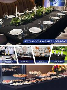 1/2pcs Black High Stretch Tablecloth + 6pcs Chair Cover Set, 4FT/6FT/8FT Polyester & Spandex Material Tablecloth, All-Season Tablecloth Covers, Full-Cover Chair Covers, PU Leather Chair Covers With Tie-Back, Suitable For Home, Indoor, Outdoor, Picnic And Camping, Fits All Holidays And Special Occasions