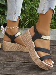 1 par de sandalias casuales con plataforma y tacón de cuña grueso, impermeables, para adolescentes, de verano