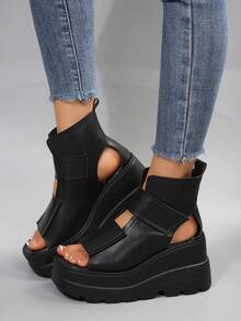 Summer New Breathable Women Black Thick Sole Lace-Up Ankle Boots With Back Zipper, Fashion Versatile Comfortable Soft Bottom Platform High Heel Sandals Suitable For Casual, Holiday, Party, Beach Wear, Plus Size - Black - View 6