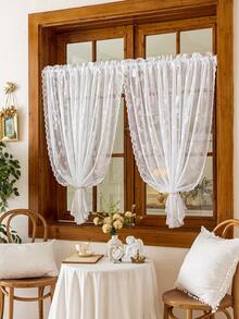 1 件蕾丝边珍珠吊帘，舒适花卉图案波西米亚风格半透明隔断帘，卧室、客厅、家居装饰装饰窗帘，适合所有季节