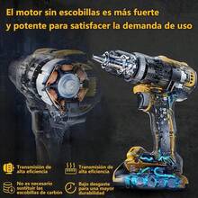 21V Kit De Atornillador De Impacto y Taladro Rotomartillo Inalámbrico,Juego de Llave de Impacto y Taladro Atornillador-Juego de Herramientas Eléctricas con 2 * 4000Mah Baterías y Cargador. - Amarillo - Ver 7
