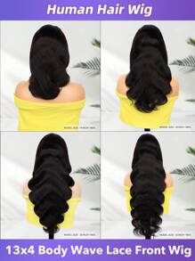 1 Peça Peruca Frontal de Renda de 28 Polegadas, 13*4, Cabelo Humano, Densidade 200, Preto Macio, Pré-Desbastada para Uso Diário de Mulheres