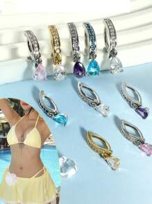 1pc Dangle Belly Button Rings Belly Clip Clicker Hoop Navel Piercing Jewelry Pink Blue Purple For Women Summber Beach Fashion Sexy Party
