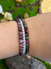 1 件/6 毫米钻石切割碧玺手链十月诞生石男女通用手工智慧宝石珠宝时尚圣诞祝福礼物 - 彩色 - 查看 5