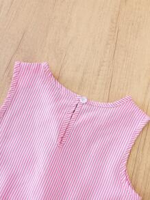 Girls Sleeveless Striped Ruffled Bow Tank Top + Striped Shorts 2Pcs Set, Summer