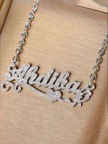 1 pieza Collar personalizado mate con nombre, colgante con forma de corazón grabado de acero inoxidable, collar con letras inglesas personalizadas, adecuado para el Día de San Valentín, Día de la Madre, Acción de Gracias, regalo para parejas, familia y amigos