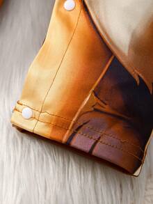 2-Piece Set For Baby Boys, Newborn Striped Long-Sleeve T-Shirt & Cartoon Little Lion Printed Overalls, Casual Cute Outfit For Spring And Autumn. - 棕色 - 查看 9