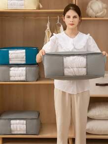 1pc Large Storage Bag, Foldable Wardrobe Organizer, Storage Container With Reinforced Handle, Collapsible Storage Box With Transparent Window, For Home Closet, Dorm, To Organize Clothes, Bedding, Pillows, Blankets, And Toys Bag For School School Accessories School Stuff