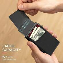 Ultra-Slim RFID Blocking Wallet Credit Card Holder For Men - Automatic Pop-Up Card Holder With Money Pocket, Aluminum Alloy Minimalist Business Anti-Degaussing Credit Card Case For Notes, Coins, And Debit Cards Small Wallet, Money Clips - 彩色 - 查看 3