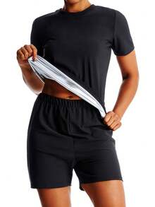 1set,Outdoor Sports Short Sleeved Shorts Body Shaping Sweatshirt Set, Suitable For Cycling, Hiking, Fitness, Yoga And Other Sports, Cross-Border Hot Selling Women's Short Sleeved Shorts Coated Sweatshirt Set Workout Clothes 1set,Outdoor Sports Sweatshirt Long Sleeved Long Pants Shapewear Set, Suitable For Yoga, Running, Cycling, Hiking And Other Sports, Cross-Border Hot Selling Women's Long Sleeved Long Pants Sweatshirt Set Workout Women Sets - Silver - View 2