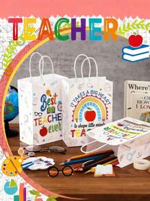 12 Stücke/6 Stücke Lehrertag Geschenktüten aus Kraftpapier, Dankbarkeitstüten für Lehrer - bunte Dankbarkeitstüten mit Griffen, Dankbarkeitsmotiv Lehrer Tag Tragetaschen, Lehrer Tag Motiv Buchstaben Bedruckte Tragetaschen für Partytüten und Geschenke, Beste Geschenke für Lehrerwertschätzung, geeignet für Lehrertag, Homecoming Day, Klassenpartys, Lehrerwertschätzungsgeschenke, Outdoor-Partys, Geschenktüten