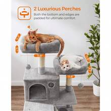 Árbol para gatos Feandrea, torre para gatos grande de 206 cm con 13 postes rascadores, 2 plataformas, 2 cuevas, cesta, hamaca, pompones, casa de varios niveles y felpa para gatos de interior, color gris humo UPCT190G01 - Gris claro - Ver 6
