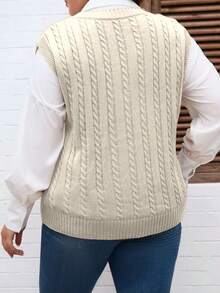 College Style, Braid, V-Neck, Plus Size, Fall And Winter, Valentine's Day Knit Vest - Sand - View 2