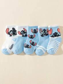 5 Paar Kindersocken mit süßem Stich Muster, geeignet für alle Jahreszeiten