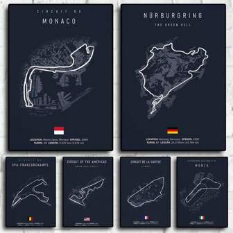 1 pièce Peinture sur canevas du circuit de Monaco F1 avec cadre optionnel, affiche nordique, œuvre esthétique de course automobile pour décoration murale de la maison