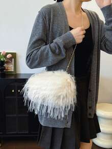 Fashionable Khaki Clip Fluffy Handbag, Versatile Ladies Crossbody Bag Fit For Phone, Wallet, Shopping, Suitable For Office, University, Work, Business, Commuting, Outdoor Activities, Travel & Weekend, New Autumn And Winter Women Bag, Best Fall Purse, Perfectly Matching With Fall Outfits Women, New Arrival Fur Bag For Women - Khaki - View 6