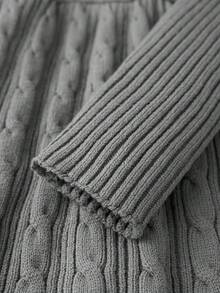 Women's Cable Knit Tops Long Sleeve Square Neck Solid Color Loose Fit T-Shirts Sweaters - Dark Grey - View 5