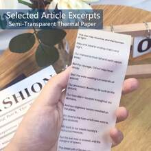 1 Roll Transparent Adhesive Thermal Paper Can Print Pictures, Photos, DIY Scrapbooking, Notes, Lists, Memo And More, Small Mini Printer Universal