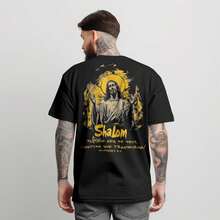 Oversized Streetwear T-Shirt Men's 100% Cotton  Unisex Christian Shirt - 黑色 - 查看 3