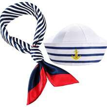 Adjustable Black & White Sailor Cap, Striped Skipper Cap, Striped Scarf, Black Aviator Sunglasses, Unisex Navy Style Costume Accessories, Suitable For Party, Stage Performance, Nurse Cap, Beret, Valentine's Day, Halloween Halloween Decor - Multicolor - View 15