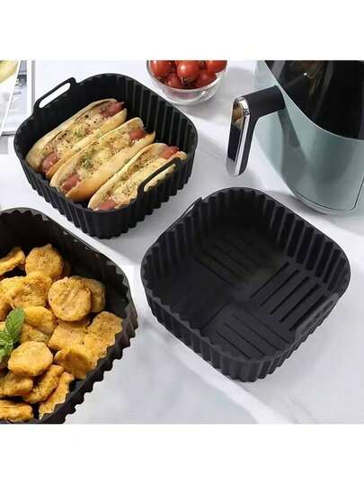 1pc/2pcs/3pcs Reusable Silicone Air Fryer Liners, Air Fryer Accessories, Replace Disposable Baking Paper Liners, Black Square Shape