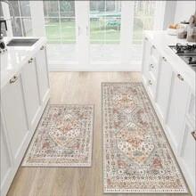 1/2 Set Large Area Washable Carpets, Hallway Rugs, Easy Cleaning Carpets Suitable For Living Room, Bedroom, Vintage Home Decor - Orange - View 17
