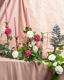25Pcs Artificial Roses Flowers Fake Roses With Stems Real Touch Foam Flowers For DIY Wedding Bouquet Baby Shower Centerpiece Floral Arrangement Party Home Decor(Dark Red) - 桃 - 查看 5