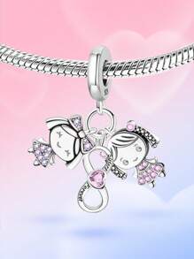 1 PC Fashionable Sparkling Sister Infinite Pendant Beads Charm Suitable For Bracelets DIY Women's Jewelry