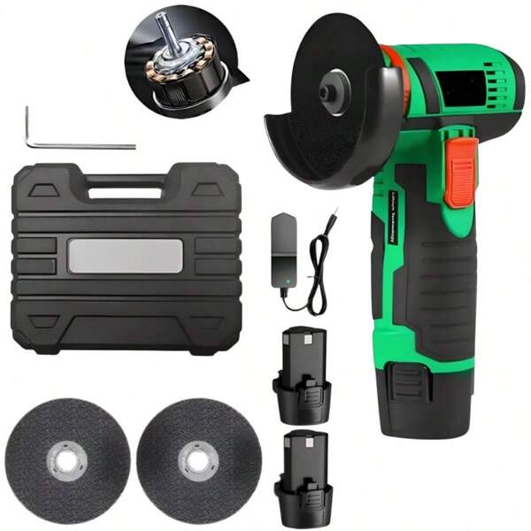 12V Brushless Angle Grinder Set, 19500 RPM Cordless Electric Polisher And Grinder, Electric Rotary Sanding Tool, Including 2 2000mAh Lithium Batteries, 2 Grinding Wheels, Charger, Hex Wrench And Carrying Case, Suitable For Home Decoration