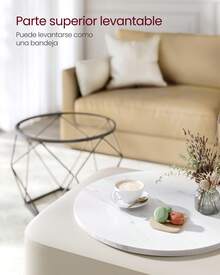 Mesa de Centro Redonda, Juego de 2 Mesas Auxiliares, Estilo Moderno, Tablero Extraíble, Marco de Acero, para Sala de Estar, Blanco y Negro, Vuelta al Cole - Blanco y Negro - Ver 3