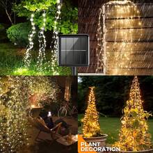 太阳能瀑布灯，100LED/200LED/300 LED防水藤串仙女灯户外瀑布节日窗帘灯，8种模式，适用于房间户外装饰