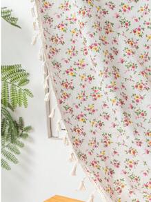1pc Pink Floral Curtain With Tassels, Suitable For Dining Room, Cafe, Bedroom, Living Room, Kitchen, Year-Round Home Use