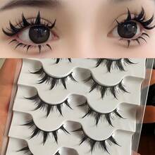 5 Pairs Anime Style False Eyelashes, Charming Little Devil Enlarged Eyes Eyelashes 5MH-5, Cartoon Manga Style Eyelashes For Cosplay Eye Makeup Tools, Cat Eyes Lashes Strip Lashes,Lashes,Eyelashes,Fake Lashes - Spiky Manga Lashes - View 1