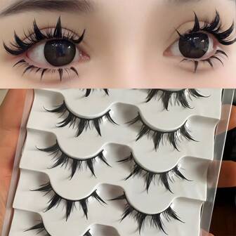 5 对动漫风格假睫毛，迷人小恶魔大眼睫毛 5MH-5，卡通漫画风格睫毛，适用于角色扮演眼妆工具，猫眼睫毛条睫毛，睫毛，睫毛，假睫毛