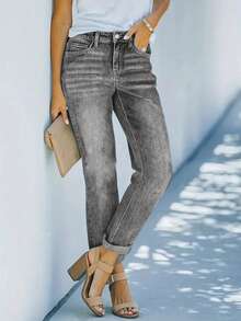 Women Stretchy Straight-Leg Jeans, Casual & Versatile, Suitable For Spring & Summer Wear - Grey - View 4
