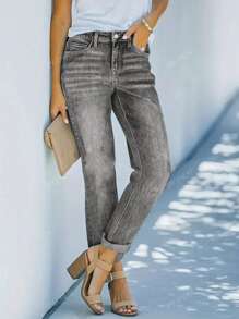 Jeans da donna a gamba dritta elasticizzati, casual e versatili, adatti per l'uso in primavera e estate