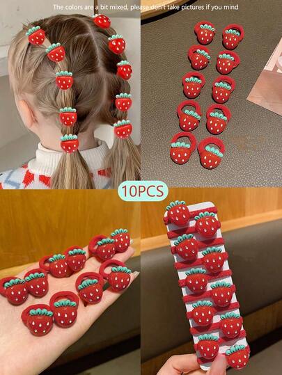 10 件/套 可爱女孩弹性发圈、发带、马尾辫固定器、发饰、无损