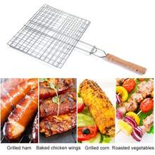 1pc Stainless Steel Foldable Thick Barbecue Grill Rack, Large Capacity Suitable For Roasting Chicken, Steak, Vegetables, Fish, Shrimp; Non-Stick Grill Tool With Handle, BBQ Accessories For Outdoor Camping (Random Color)