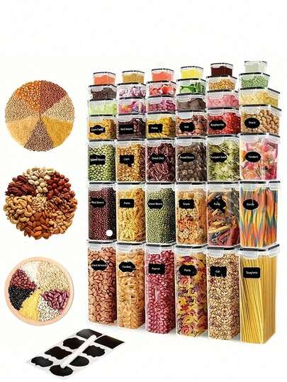 48pcsSealed Milk Jar Sugar Jar Storage Containers With Labels And Labels - Perfect For Milk And Sugar - Keep Food Fresh And Organized,Storage Containers,Stocking Stuffers For Women