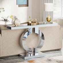 Tribesigns Modern Mirrored Console Table, Glass Sofa Table With Mirror Finish, 43-Inch Entryway Table With O-Shaped Base, Rectangular Accent Foyer Table For Living Room Hallway Entrance (Silver) - Silver - View 7