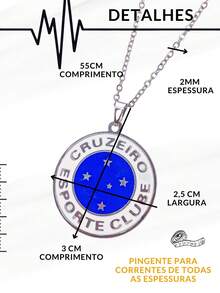 Necklace Cord Chain 55cm Unisex Pendant Team Cruzeiro Sports Club Raposa Celeste Stainless Steel - 銀色 - 查看 8