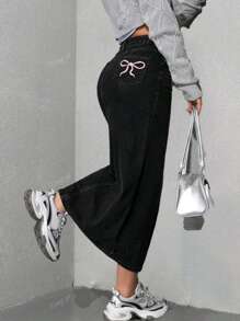 Gonna lunga di jeans casual vita alta con spacchi laterali e tasche per donna