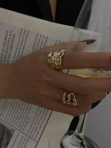 Set de 2 anillos de metal asimétricos de lava vintage, joyería casual y de lujo para uso diario para mujeres, hombres y parejas, regalo versátil para bodas y fiestas