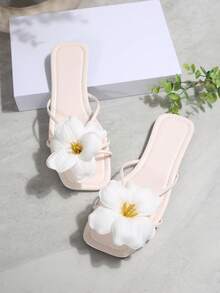 法式花卉系带女士凉鞋，夏季户外时尚一脚蹬凉鞋，适合约会、购物、派对