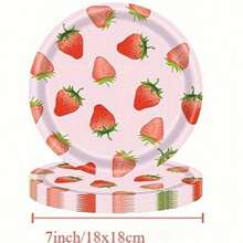 EcoParty Strawberry Themed Disposable Tableware Set - Paper Plates, Paper Cups, Napkins, Suitable For Bridal Shower, Birthday, Retirement, Appetizer, Wedding - Pink - View 8