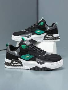 Scarpe da skateboard da uomo con tomaia bassa - Suola in gomma spessa antiscivolo, materiale in PU traspirante, scarpe casual con lacci adatte per l'hiking e l'uso quotidiano - Design della punta tonda confortevole, suola antiscivolo | Stile di scarpa vivace | Trazione eccellente, palestra - nero - Visualizzare 3