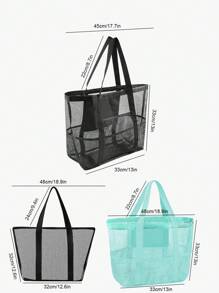 Solid Color, Foldable, Suitable For Swimming And Fitness, Also For Bathroom Toy Storage, Lightweight, Large Capacity, Portable Mesh Beach Bag, Perfect For Family Trips, Vacations, Vacations, Beaches, Camping And Hiking Schoolbags, Large Capacity, Portable, Suitable For Teen Girls And College Students, Perfect For Returning To School, College, Junior High School And Senior High School